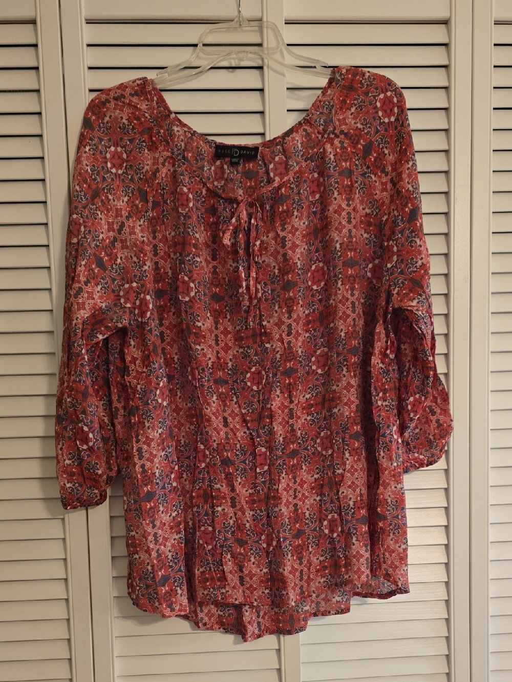 Fred David Red and Pink Printed Peasant Blouse